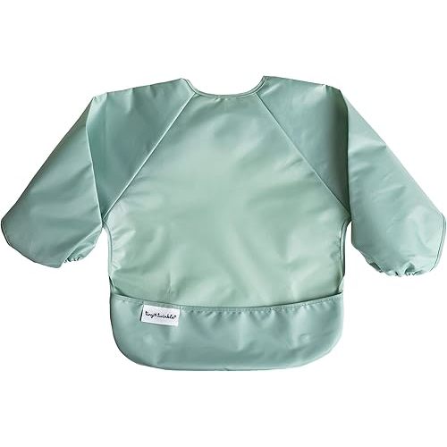 Tiny Twinkle Mess Proof Baby Bib, Cute Full Sleeve Bib Outfit, Waterproof Bibs for Toddlers, Machine Washable,Tug Proof Closure, Baby Smock for Eating, Long Sleeved(Sage Green, Small 6-24 Months)