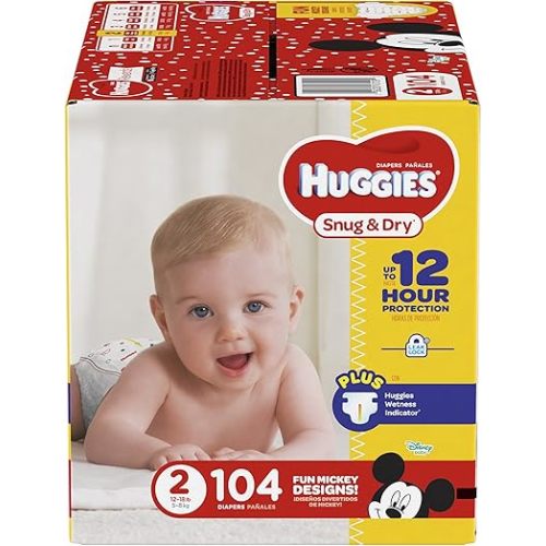 HUGGIES Snug & Dry Diapers, Size 2, 104 Count, BIG PACK (Packaging May Vary)
