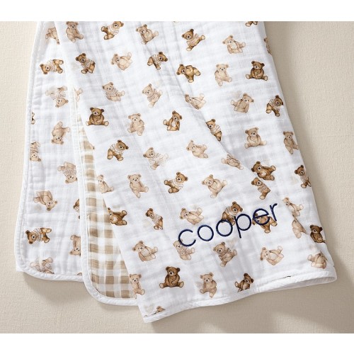 Teddy Bear Oversized Organic Muslin Baby Blanket