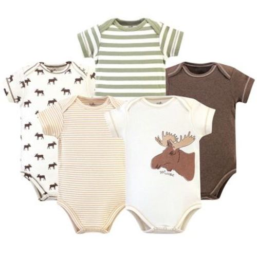 Touched by Nature Baby Boy Organic Cotton Bodysuits 5pk, Moose, 6-9 Months