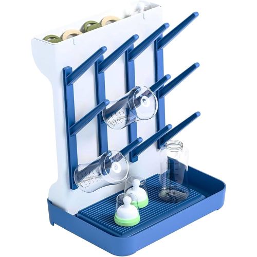 SuoXing Vertical Baby Bottle Drying Rack,Space Saving Countertop Baby Drying Rack for Bottles,Large Baby Bottle Station Stand,Bottle Rack Dryer for Brushes,Pacifiers,Baby Accessories Organizer,Blue