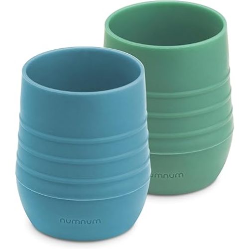 NumNum Cup for Ages 4+ months - 2oz Non-Slip & Easy To Grip Training Cups, Perfect for Drinking & Self Feeding Skills, 2 Cups, Blue/Glacier Green