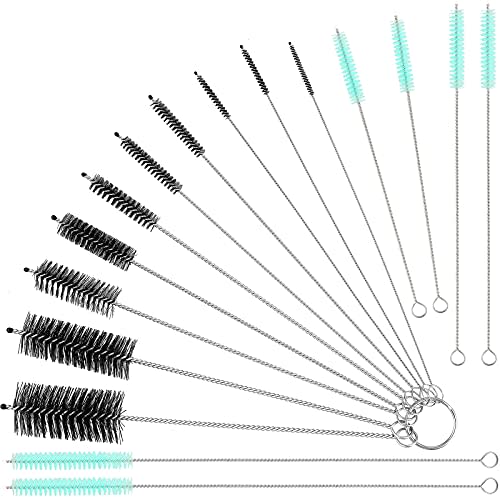 Reusable Straw Cleaning Brushes Bottle Test Tube Long Straw Cleaning Brush Nylon Washing Tool Reusable Bottle Brush in Different Size (Sky Blue-Black,16 Pieces)