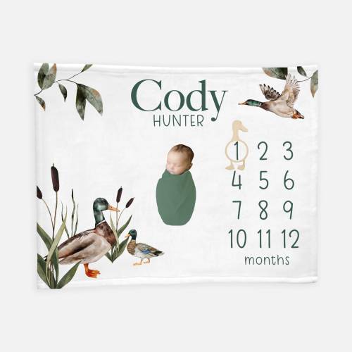 Mallard Duck Milestone Blanket, Gender Neutral Milestone Blanket, Month Baby Blanket, Duck Hunting Baby Blanket, Mallard Duck Nursery B33