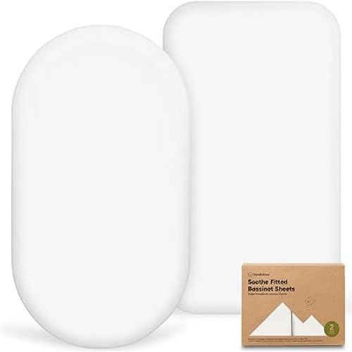 2-Pack Organic Bassinet Sheets for Girls, Boys - 100% Cotton Bassinet Mattress Sheets Compatible with Halo Bassinest Swivel Sleeper,Graco,Baby Delight,Chicco,Unisex Fitted Bassinet Sheets(Soft White)