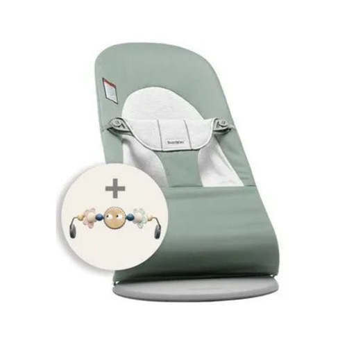 Bouncer Bundle with Toy - Light Sage/Gray / Woven/Jersey / Light Gray / Googly Eyes Pastel