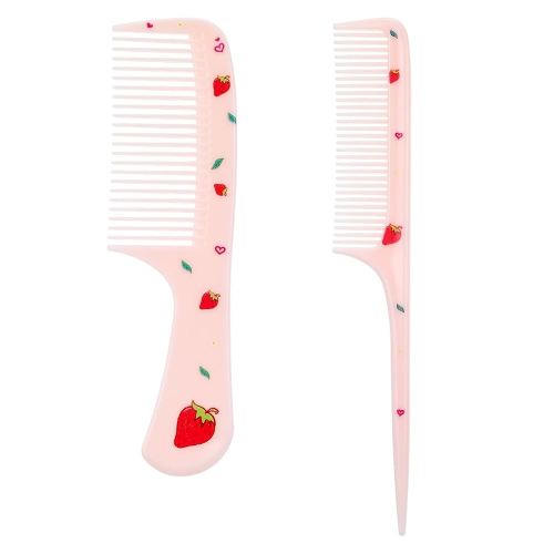 Small Cute Hair Comb,2 Piece Mini Hair Comb Set Toddler Combs For Girls Boys Kids Fine Tooth Comb Rat Tail Comb Detangling Combs Hairdressing Styling Hair Combs Gift For Wet Dry (Pink Strawberry)