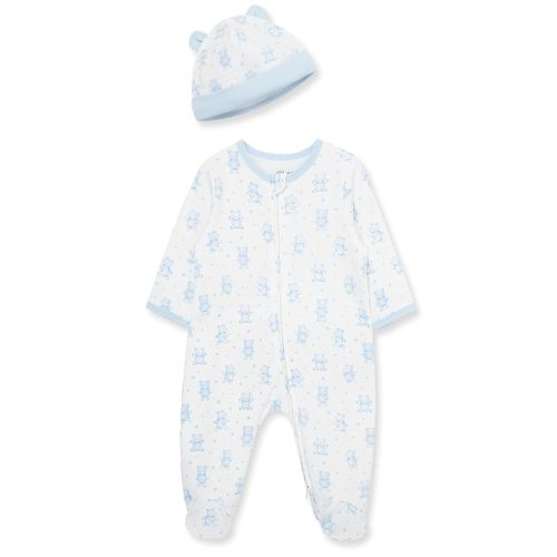 Little Me Baby Boy Clothes 2-Piece Baby Sleeper and Cap Set, 100% Cotton Footies Baby Essentials, Preemie to 9 Months