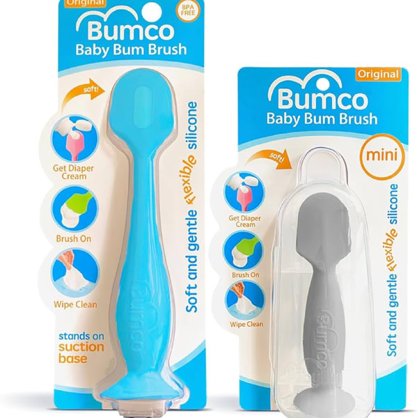 Amazon.com: Bumco Baby Bum Brush + Travel Diaper Cream Spatula Set (Blue & Gray) | BPA-Free - Diaper bag essentials with suction cup base. Travel case included for clean butt paste cream application