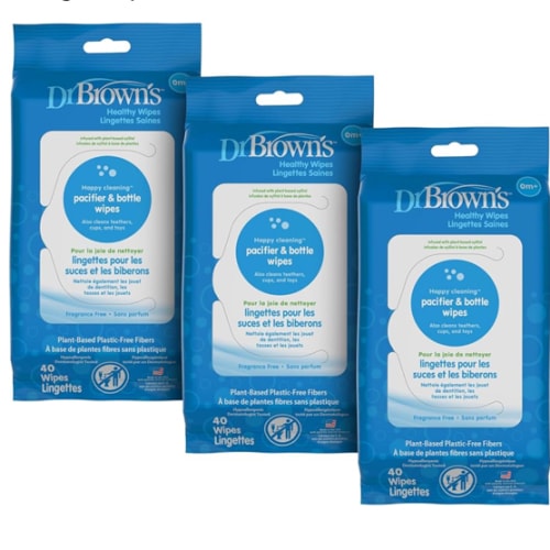 Dr. Brown's Bottle and Pacifier Healthy Wipes, Safely Clean Bottles, Baby Items, and Feeding Essentials, Hypoallergenic, 40 count, 3-Pack (Packaging May Vary)