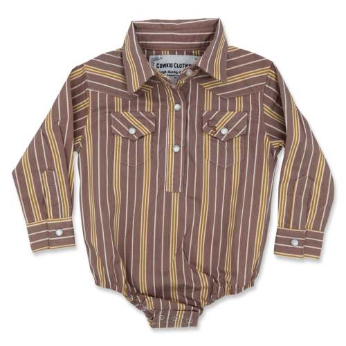 Maroon/Mustard Stripe Long Sleeve Pearl Snap Onesie