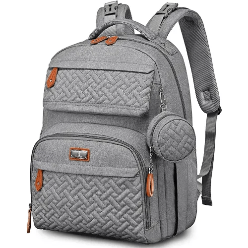 BabbleRoo Diaper Bag Backpack, Travel Backpack with Changing Pad, Pacifier Case & Stroller Straps, Multifunction, Waterproof, Unisex – Light Gray