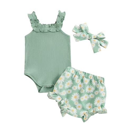 fhutpw Baby Girl Clothes Summer Cute Outfits 3 6 12 18 Months Spaghetti Strap Romper & Floarl Shorts Sets
