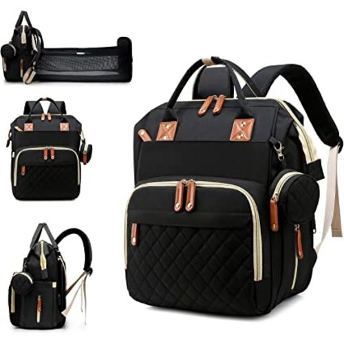 Diaper Bag with Changing Station, Waterproof 3 in 1 Baby Diaper Backpack with Foldable Changing Pad, Large Travel Back Pack for Baby Girl Boy, Black