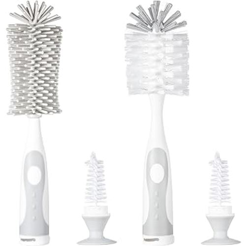 Multifunctional Cleaning Brush, Baby Bottle Brush, Water Bottle Brush Cleaner, Cup Brush (Rotate The Suction Cup to Obtain The Small Bristle Brushes Hidden in Handles) Set A, Grey