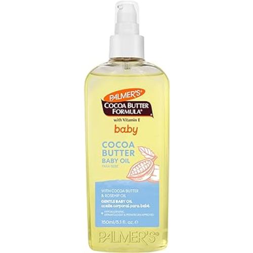 Palmer's Baby Oil, Cocoa Butter Formula Gentle Body Oil, 5.1 fl oz, Nourishing Massage Oil for Delicate Skin with Vitamin E & Argan Oil, 48-Hrs Moisture, Dermatologist Tested Baby Essentials