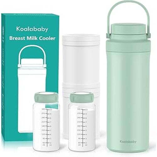 Koalababy 22oz Portable Breast Milk Cooler – 24-Hour Cooling with Frost-Max Technology, Includes 2 Baby Bottles for Breastmilk Storage, Insulated Chiller for Work & Travel, Breastfeeding Essentials