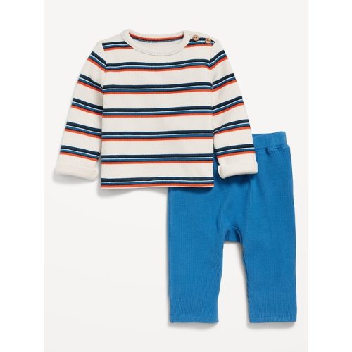Thermal-Knit Buttoned-Shoulder Top and Pants Set for Baby