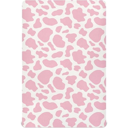Cow Print Skin Pink Crib Sheets Soft Breathable Fitted Baby Crib Sheets Mattress Cover for Girl Boys, 52" x 28" x 9"