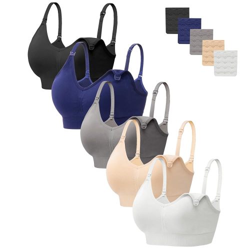 HBselect Women Maternity Bras 5 Pack Nursing Bras for Breastfeeding Seamless Pregnancy Sleep Bralette with Extra Extenders
