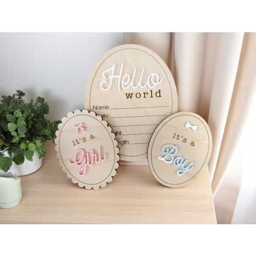SET 3 PCS – Wooden Gender Reveal Sign – It’s a Boy / It’s a Girl | Baby Announcement | Hospital Photo Prop