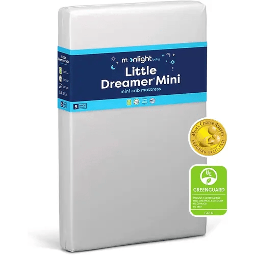 Moonlight Slumber Little Dreamer Mini Crib Mattress – Dual-Sided Baby and Toddler Mattress, Firm Infant Support, Waterproof and Hypoallergenic, 5" Foam, Mini Crib Size, 24 x 38 x 5, Made in USA