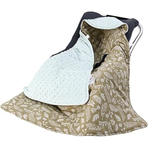 Winter Car Seat Blanket for Babies, Warm Minky Dot Carseat Swaddle Blankets for Infants Newborn, Universal Fit for Baby Car Seat, White Leaf, 35.4"x35.4"