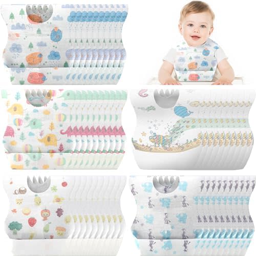 Shinymoon 100 Pcs Disposable Baby Bibs Individual Wrapped Travel Bibs Waterproof Food Catcher for Toddlers Girls Boys Feeding