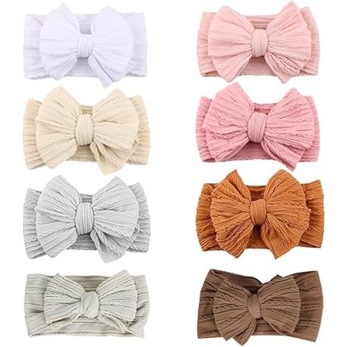 8 Pcs Baby Bows Headbands Nylon Hairbands Baby Girl Bows Hair Accessories For Infant Toddler Essentials (8 Color-green, Mid)