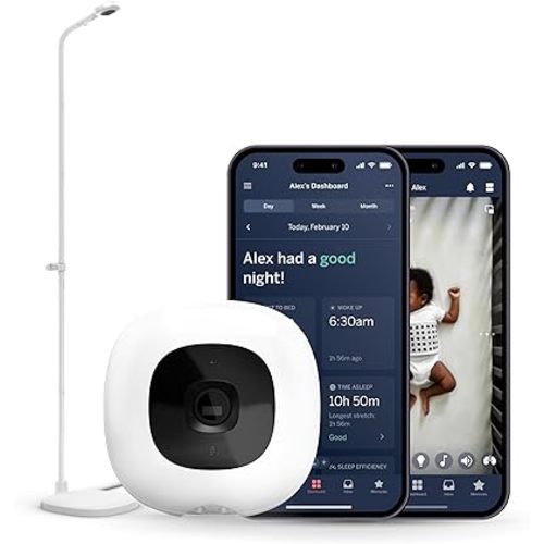 Nanit Pro Smart Baby Monitor & Floor Stand with Breathing Band, New Version - 1080p Wi-Fi Video & Sound Camera, Sleep Coach & Breathing Motion Tracker, 2-Way Audio, iOS and Android Compatible - White