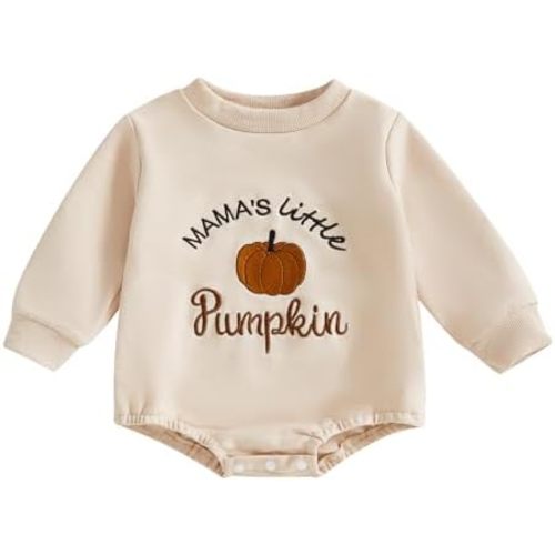 Infant Baby Boy Girl Halloween Outfit Jumpsuit Pumpkin Letter Embroidered Onesie Sweatshirt Romper Newborn Fall Clothes