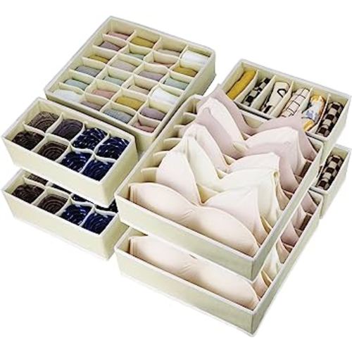 8 Pack Drawer Organizers for Clothing, Foldable Underwear Drawer Organizer, Fabric Closet Storage Organizer, 90 Cells Storage Box Drawer Dividers for Socks, Ties, Bras, Baby Clothes