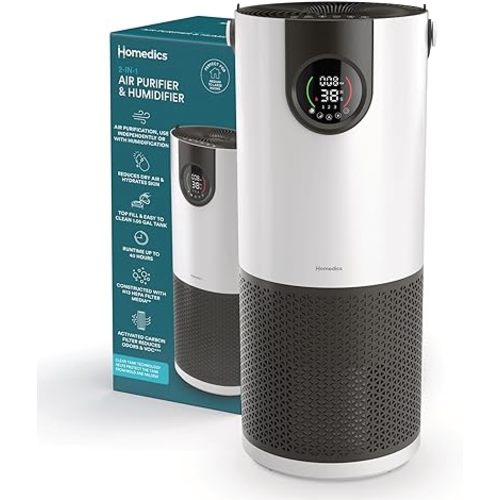 Homedics 2-in-1 Cool Mist Humidifier & Air Purifier – Humidifies & Purifies Air, Digital Air Quality Sensor, Auto Mode, Stylish Tower Design, Ideal for Medium-Large Rooms