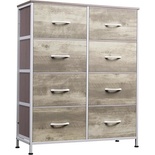 WLIVE Fabric Dresser for Bedroom, Tall Dresser with 8 Drawers, Storage Tower with Fabric Bins, Double Dressers, Chest of Drawers for Closet, Living Room, Hallway, Greige