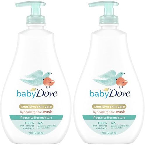 Baby Dove Sensitive Skin Care Baby Wash For Bath Time, Moisture Fragrance Free and Hypoallergenic, Washes Away Bacteria 20 oz (Pack of 2)