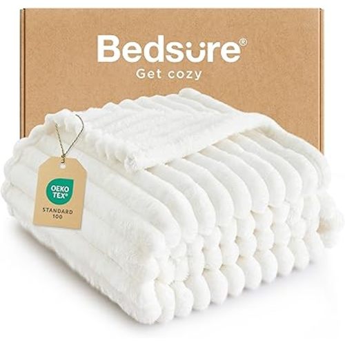Bedsure Twin XL Blanket for Couch - GentleSoft Cozy Soft Blankets for Women, Cute Small Fleece Throws for Girls, Off White, 66x90 Inches