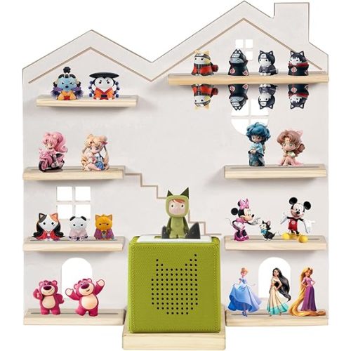 Large Tonie Shelf House for Toniebox,Magnetic Wooden Floating Shelves Compatible with Tonie Accessories, Characters & Figures, Display Collection（White L）