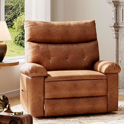 GarveeHome Oversized Wide Recliner Chair - Heat and Massage, PU Leather Extra Wide Manual Recliner for Adults, Large Lazy Chair with 1.5X Sponge Comfort Arm and Back for Living Room, Bedroom