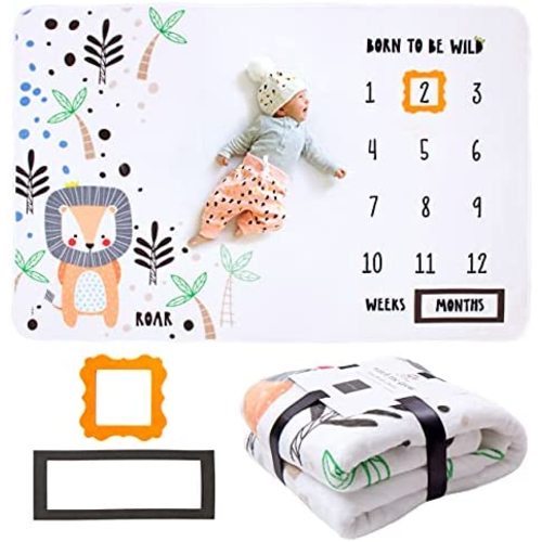 CALLOO Baby Monthly Milestone Blanket Boy Jungle Blanket Nursery Decor, Large 60”x40” Extra Soft Premium Fleece with Markers for Baby Photo Pictures, Newborn Girl, Unisex, Baby Month Growth Chart.