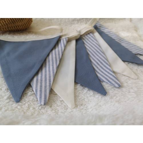 Blue Linen Striped Bunting Garland, Boy Banner Nursery Garland, Blue Bunting Banner, Nursery Decor, Baby Shower, Birthday, Playroom