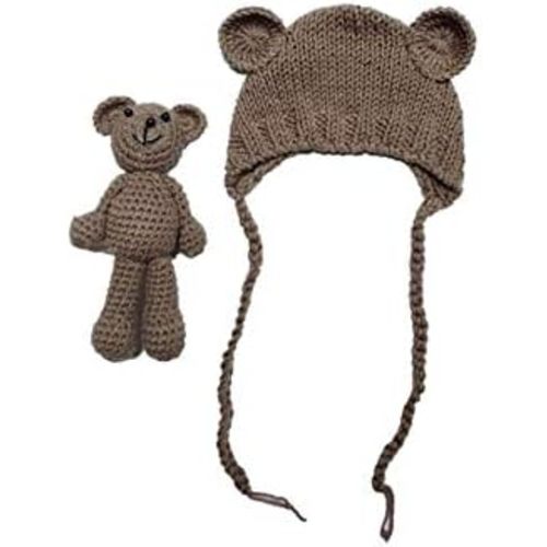 Newborn Baby Girls Boys Bear Hat Beanie with Bear Dolls Photography Accessories