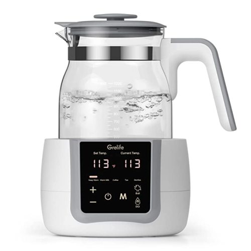 Grelife Electric Water Warmer with Precise Temperature Control, Boil-Dry Protection & Keep Warm Function, 1.2L Electric Water Kettle for Baby Bottle/Tea/Coffee - Gray