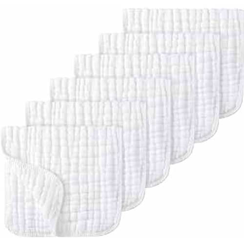 Looxii Muslin Burp Cloths 100% Cotton Muslin Cloths Large 20''x10'' Extra Soft and Absorbent 6 Pack Baby Burping Cloth Pure White