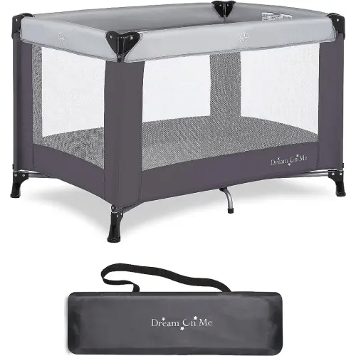 Dream On Me Nest Portable Playard in Grey with Carrybag an Shoulder Strap, Lightweight, Packable and Easy Setup Baby Playard, Breathable Mesh Sides and Soft Fabric - Comes with a Removable Padded Mat