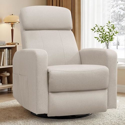 Power Swivel Recliner Chairs for Adults, Electric Glider Rocking Chair Nursery, Glider Recliner Nursery Chair with Classified Side Pocket, Nursery Rocking Chairs with USB and Type-C Ports