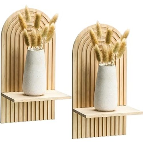 Tatuo 2 Pieces Wooden Boho Hanging Shelves for Wall Decorative Boho Rainbow Floating Shelf Wall Mount Book Shelf for Living Room Bathroom Bedroom Classroom Office Nursery Wall Decor