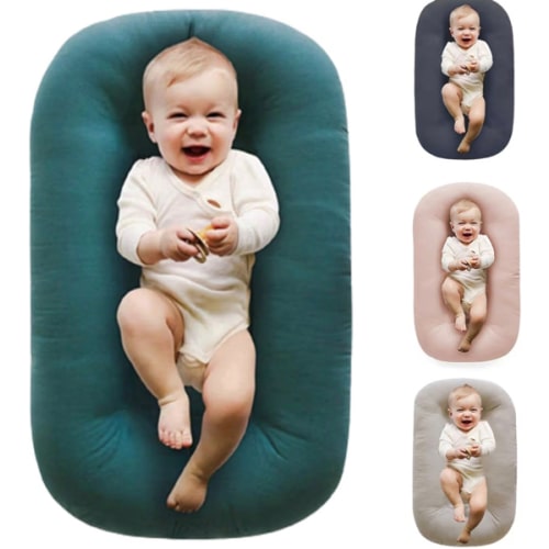 Baby Lounger for Newborn,Baby Play Mat Soft Cotton for Playtime & Sitting,Flat Babies Essentials Gifts Awake-Time for Boys & Girls 0-12 Months Home Travel(Peacock Green)