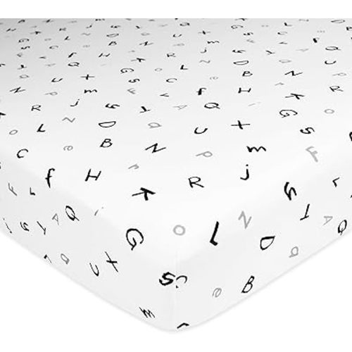 TL Care Fitted Crib Sheet 28" x 52", Soft Breathable Neutral 100% Cotton Jersey Sheet, Alphabet, for Boys and Girls, Fits Crib and Toddler Bed mattresses