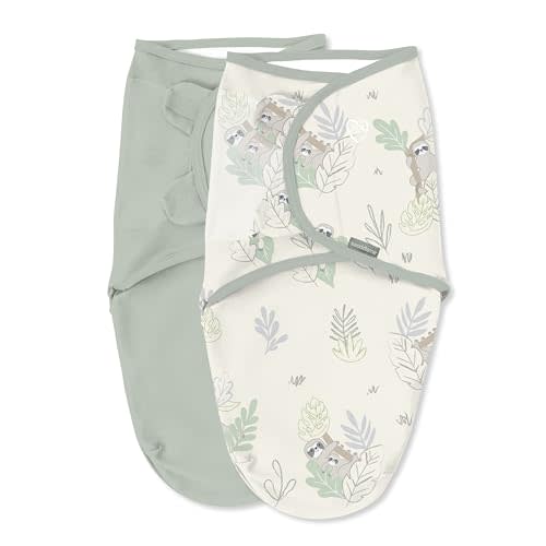 Ingenuity SwaddleMe Original Swaddle, 100% Cotton, Improves Sleep & Calms Startle Reflex, 0-3 Months, 1.0 TOG, 2-Pack, Baby Swaddle Blanket - Peekaboo Sloth