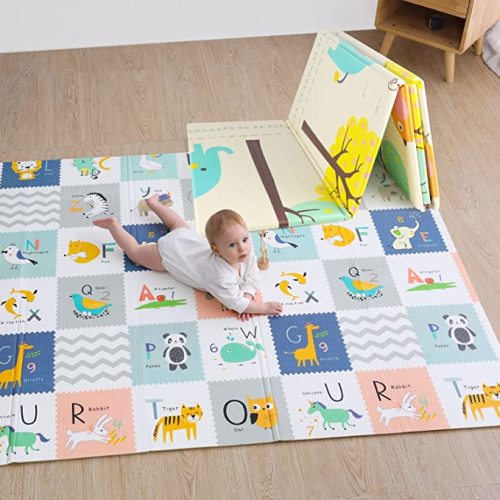 Baby Play Mat for Floor Foam Playmat for Baby Reversible Foldable Waterproof Soft Foam Extra Large Playmat for Babies and Toddlers with Travel Carry Bag(79 x 59 x 0.4 in)